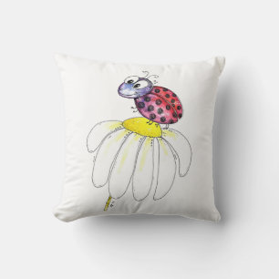 Kute Whimsical Red Ladybug op een witte trap Kussen