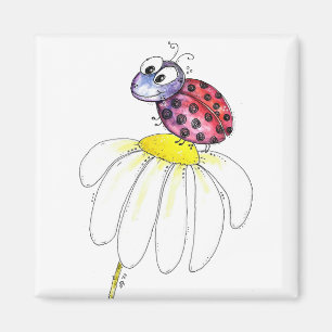 Kute Whimsical Red Ladybug op een witte trap Magneet
