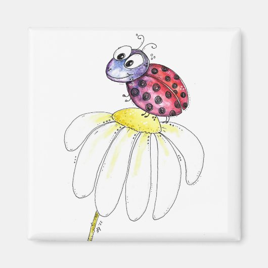 Kute Whimsical Red Ladybug op een witte trap Magneet (Voorkant)