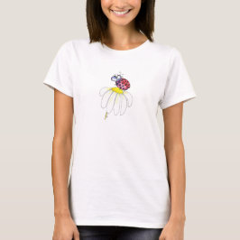 Kute Whimsical Red Ladybug op een witte trap T-shirt