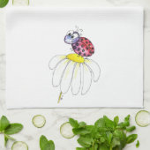 Kute Whimsical Red Ladybug op een witte trap Theedoek (Gevouwen)