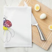 Kute Whimsical Red Ladybug op een witte trap Theedoek (Quarter Fold)