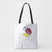 Kute Whimsical Red Ladybug op een witte trap Tote Bag (Voorkant)