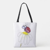 Kute Whimsical Red Ladybug op een witte trap Tote Bag (Achterkant)