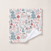 Kute Whimsical Santa Tree Patroon Roze Bad Handdoek (Wasdoekje)