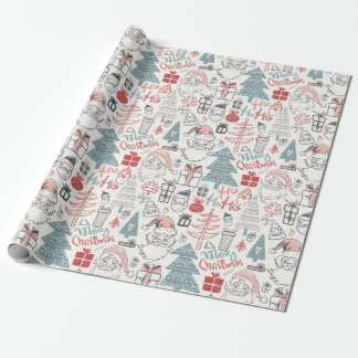 Kute Whimsical Santa Tree Patroon Roze Cadeaupapier