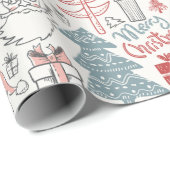 Kute Whimsical Santa Tree Patroon Roze Cadeaupapier (Rol Hoek)