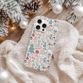 Kute Whimsical Santa Tree Patroon Roze Case-Mate iPhone Case