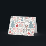 Kute Whimsical Santa Tree Patroon Roze Feestdagen Kaart<br><div class="desc">Deze schattige blanco kerstkaart kenmerkt een leuk grillig patroon van de illustraties van de Kerstman,  bomen,  en cadeaus in roze,  rood,  en blauwgroen.</div>