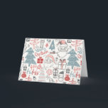 Kute Whimsical Santa Tree Patroon Roze Feestdagen Kaart<br><div class="desc">Deze schattige blanco kerstkaart kenmerkt een leuk grillig patroon van de illustraties van de Kerstman,  bomen,  en cadeaus in roze,  rood,  en blauwgroen.</div>