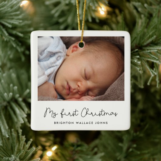 Kute whimsical script Baby's First Kerstfoto Keramisch Ornament (Boom)