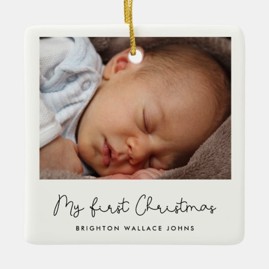 Kute whimsical script Baby's First Kerstfoto Keramisch Ornament (Voorkant)