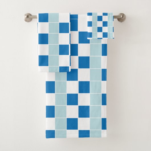 Kute White Blue Checkerboard Bad Handdoek (Insitu)