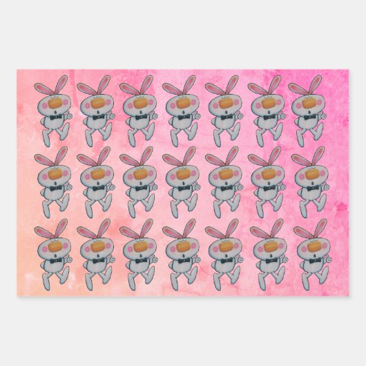 Kute White Bunnies Oranje Noses duimt de pinks omh Inpakpapier Vel (Voorkant 3)