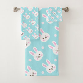 Kute White Bunnies Pattern Easter | Handdoekset Bad Handdoek