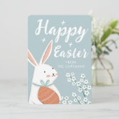 Kute White Bunny Flowers Paast Feestdagenkaart (Staand voorkant)