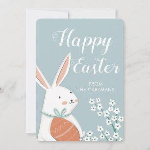 Kute White Bunny Flowers Paast Feestdagenkaart