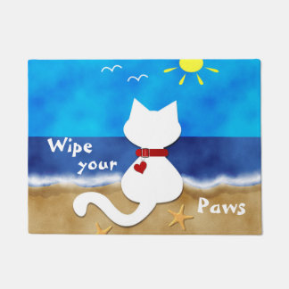 Kute White Cat Beach Theme Veeg je poten deurmat