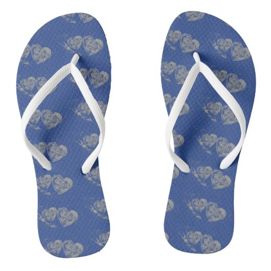 Kute White Double Heart Blue Paar of Teenslippers (Voetbed)