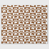 Kute White en Brown Paw Print Checkerboard Cadeaupapier (Vlak)
