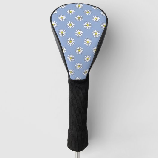 Kute White Flower Daisies over Sky Blue Golfheadcover (Voorkant)