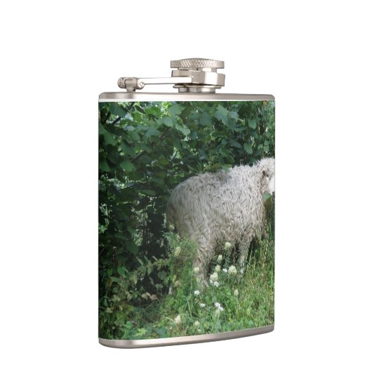 Kute White Fluffy Sheep Eating Flask Heupfles (Rechts)