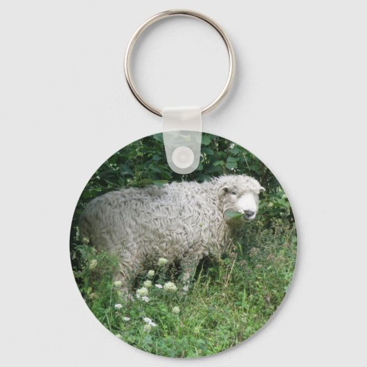 Kute White Fluffy Sheep Eating Sleutelhanger (Voorkant)