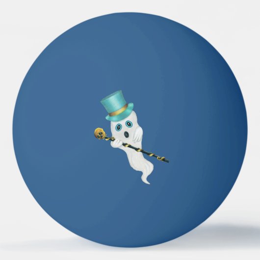 Kute White Ghost Blue Eyes Top Hat Cande met sched Pingpongbal (Voorkant)