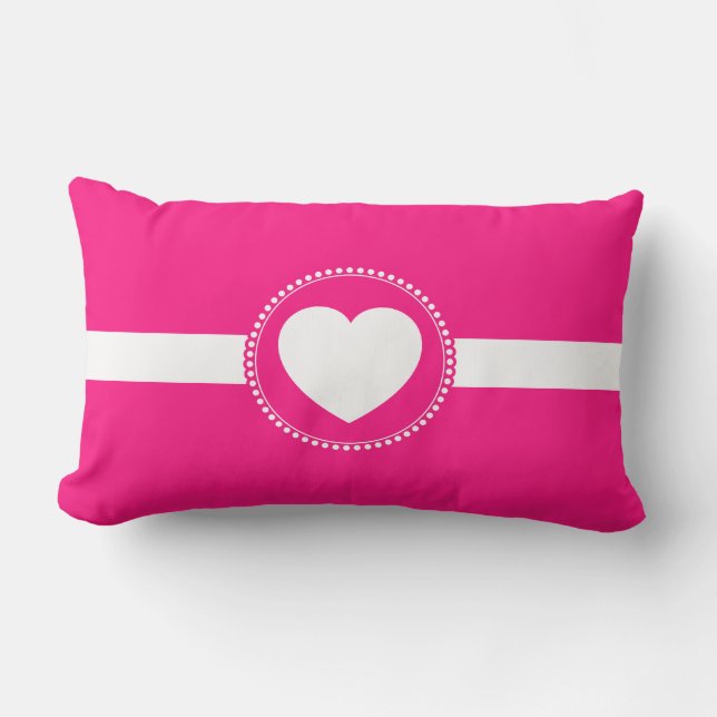 Kute White Heart in gescand Cirkel op Hot Pink Kussen (Voorkant)
