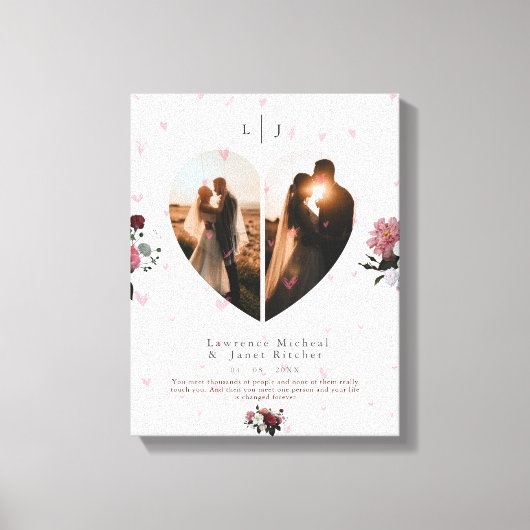 Kute White Heart Shaped Photo collage for Couple Canvas Afdruk (Voorkant)