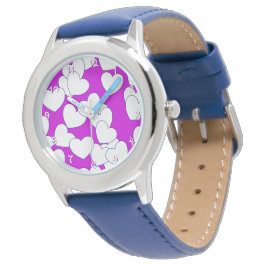 Kute White Hearts op Paarse kinderpols Horloge