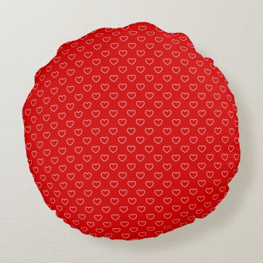 Kute White Hearts Pattern on Lovely Red Rond Kussen (Achterkant)