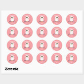 Kute White Owl on Light Roze Handmade Ronde Sticker (Vel)