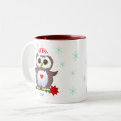 Kute White Owl & Snowflakes Tweekleurige Koffiemok (Voorkant links)