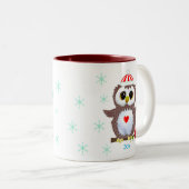 Kute White Owl & Snowflakes Tweekleurige Koffiemok (Voorkant rechts)