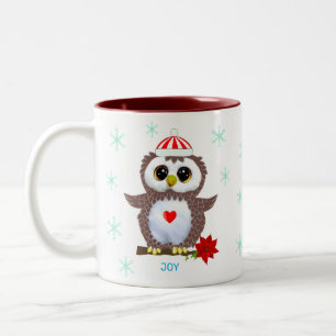 Kute White Owl & Snowflakes Tweekleurige Koffiemok