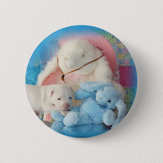 Kute White Paaspap Dog & Bunny Friends Ronde Button 5,7 Cm (Voorkant)