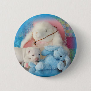 Kute White Paaspap Dog & Bunny Friends Ronde Button 5,7 Cm