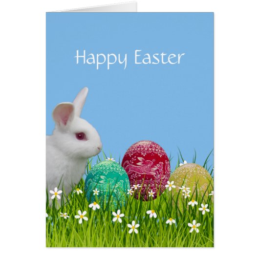 Kute White Paaster Bunny & Painted Eggs (Voorkant)