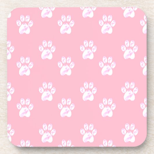 Kute white paw patroon op roze bier onderzetter (Voorkant)