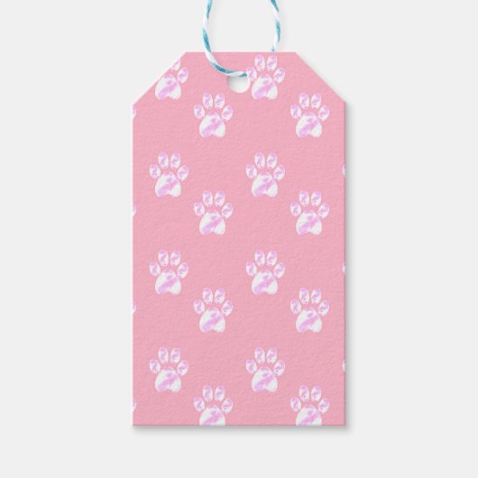 Kute white paw patroon op roze cadeaulabel (Voorkant)