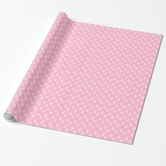 Kute white paw patroon op roze cadeaupapier (Uitgerold)