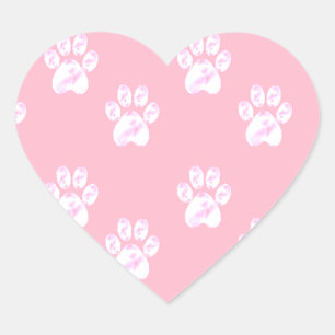 Kute white paw patroon op roze hart sticker