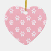 Kute white paw patroon op roze keramisch ornament (Voorkant)