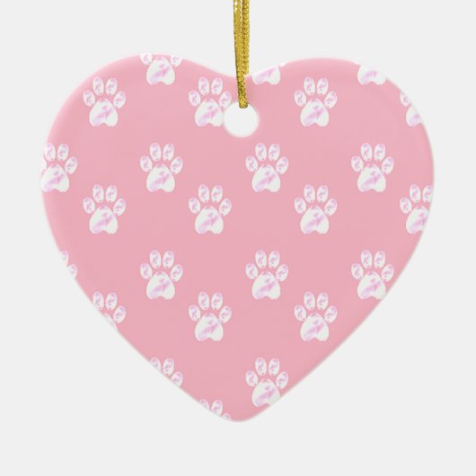 Kute white paw patroon op roze keramisch ornament (Voorkant)