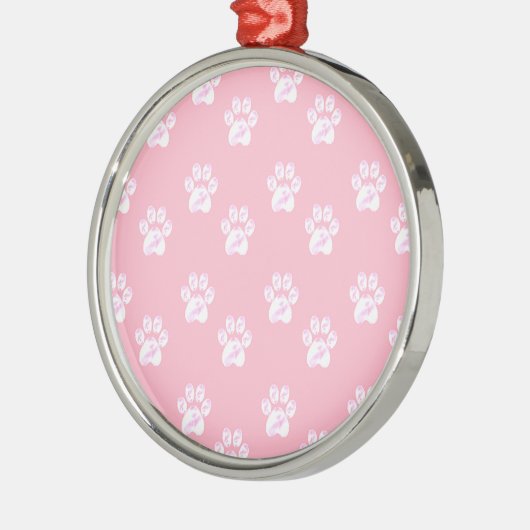 Kute white paw patroon op roze metalen ornament (Links)