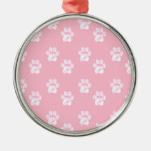 Kute white paw patroon op roze metalen ornament (Voorkant)