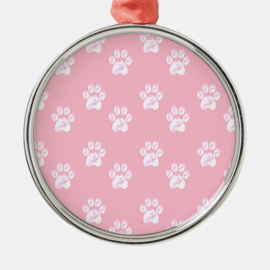 Kute white paw patroon op roze metalen ornament (Voorkant)