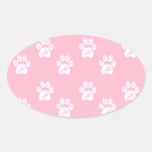 Kute white paw patroon op roze ovale sticker (Voorkant)