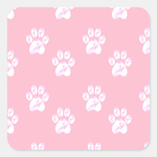 Kute white paw patroon op roze vierkante sticker (Voorkant)